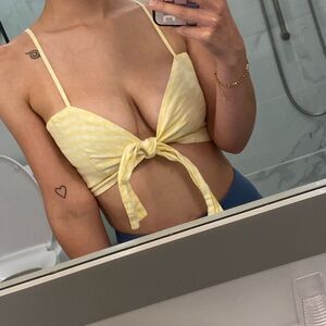 Faithfull the Brand Linen Pinup-style front tie crop Top size 4